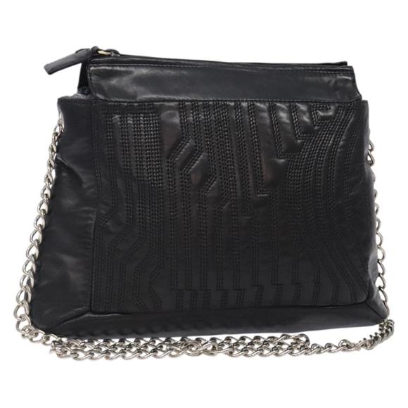 PRADA Chain Shoulder Bag Leather Black Silver Auth bs27864 - Picture 1 of 16
